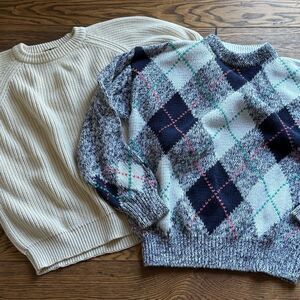 Vintage Cape Isle Knitters Hand Knit Argyle Sweater & LL. Bean  XL